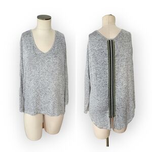 NEW Live and let Live Gray Knit top High Low Hem Ribbon Back Size PL